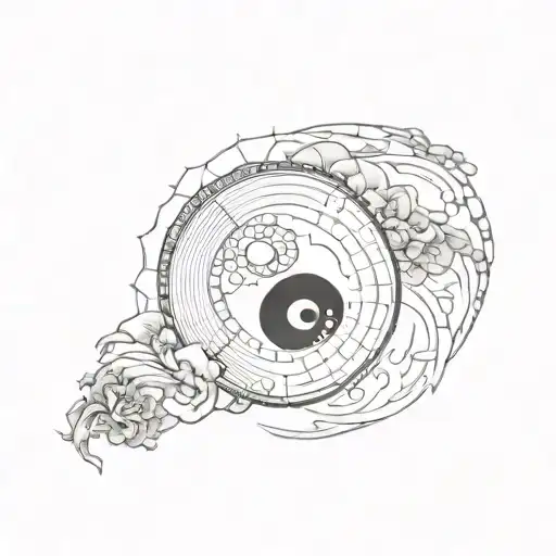 mixture of yin yang symbol and judgement scale and flat stone balanced on eachother tattoo design idea