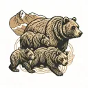 3 bears, mountains and river running tattoo design idea