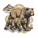 3 bears, mountains and river running tattoo design idea