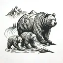 3 bears, mountains and river running tattoo design idea