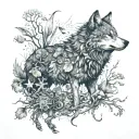 An intricate design of a wolf surrounded by various ocean creatures, showcasing the interconnectedness of different ecosystems tattoo design idea