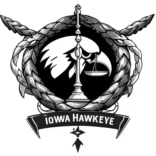 scales of justice with Iowa Hawkeye logo  tattoo design idea