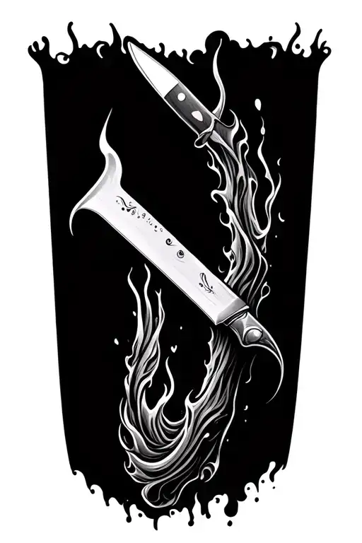 chefs knife morphing out of skin opening tattoo design idea