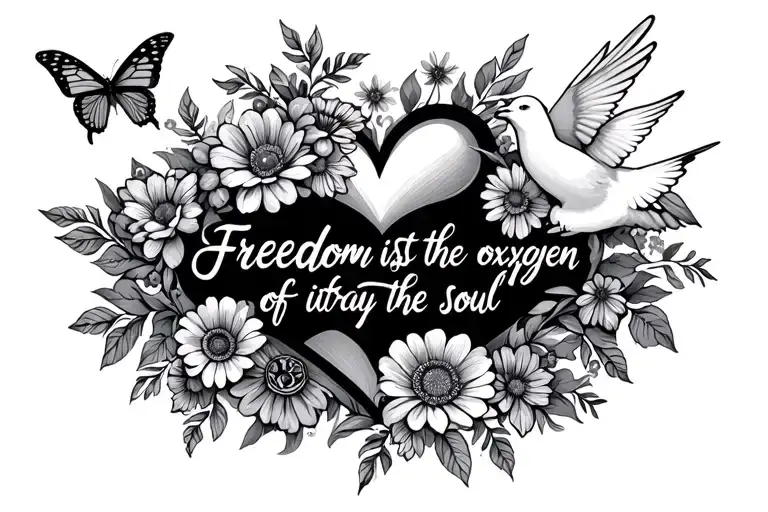 "Freedomistheoxygenofthe soul" flowers and butterflys and dove and heart and peace tattoo design idea