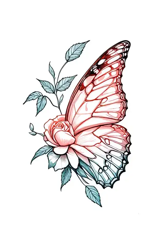 butterfly Wing Rose fading away tattoo design idea