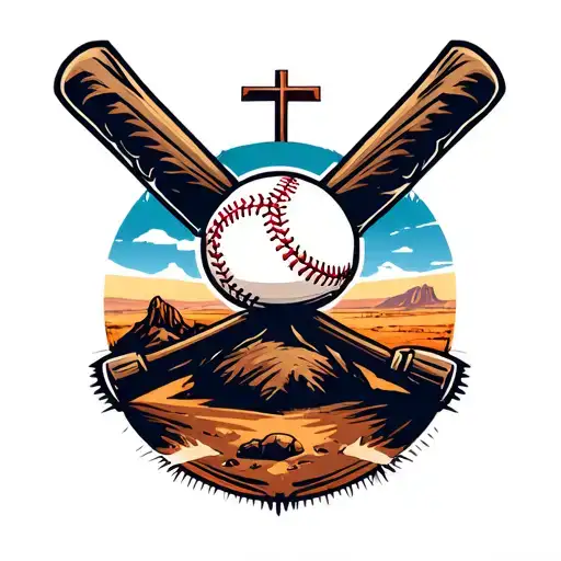 the giants baseball symbol, with the desert behind, and a cross on a hill in the distance tattoo design idea