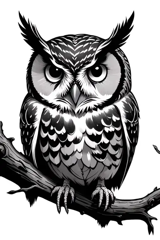 owl perched on tree branch tattoo design idea