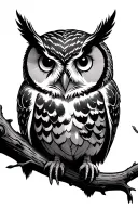 owl perched on tree branch tattoo design idea