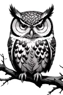 owl perched on tree branch tattoo design idea