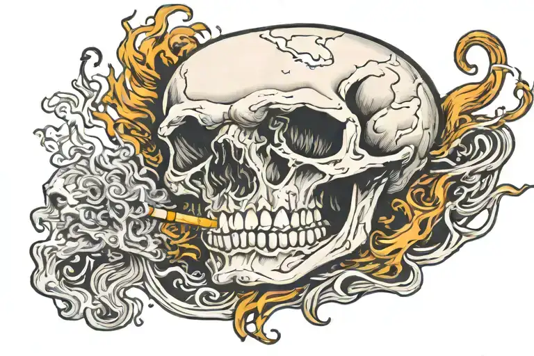 van gough skull smoking cigarette tattoo design idea