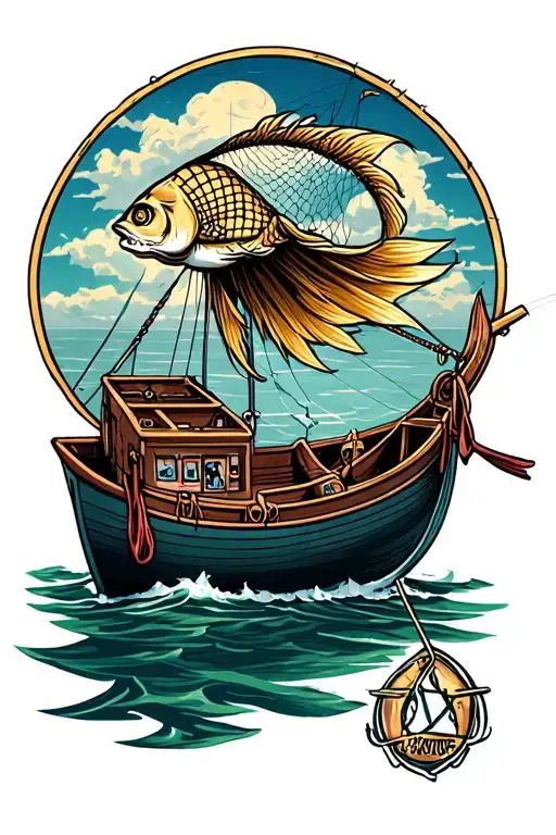 boat fishing net tattoo design idea