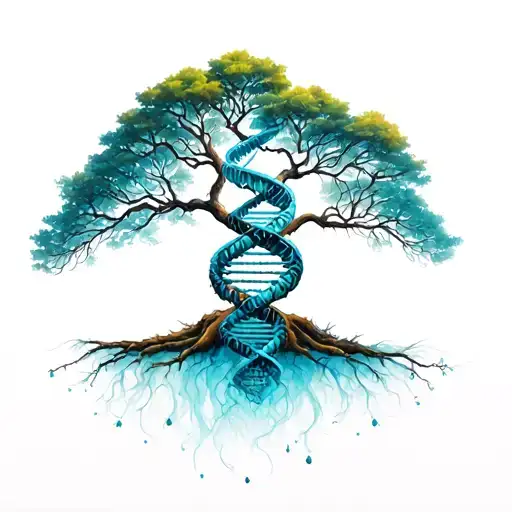 tree with branches in the shape of dna-strand tattoo design idea