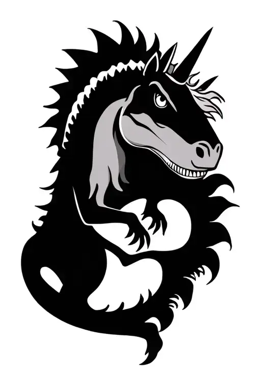 Design a small tattoo for the inside of my finger of a dinosaur holding hands with a unicorn tattoo design idea