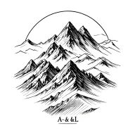mountain line drawing style with A & L font line tattoo design idea