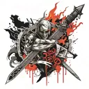 Number 7 deadly sins implaed with flaming sword b b tattoo design idea