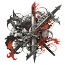 Number 7 deadly sins implaed with flaming sword b b tattoo design idea