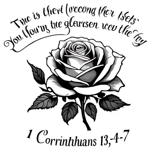 rose with the verse 1 Corinthians 13:4-7 tattoo design idea