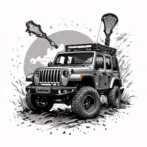 Sleeve with bible verses, jeeps, lacrosse, construction, and hardship tattoo design idea