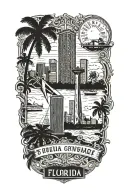 Vintage postcard design featuring iconic Florida landmarks like the Miami skyline and Everglades tattoo design idea