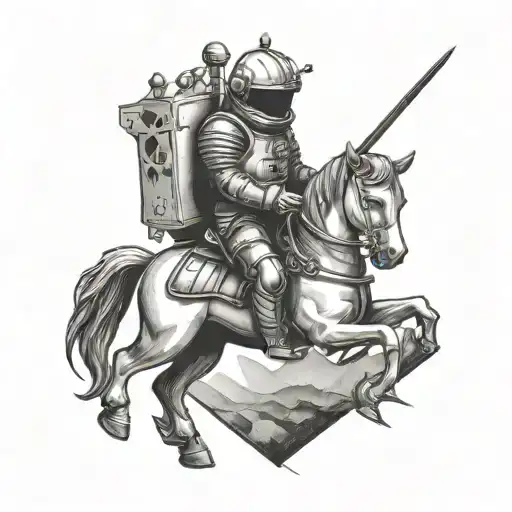 astronaut riding unicorn knight chess piece tattoo tattoo design idea