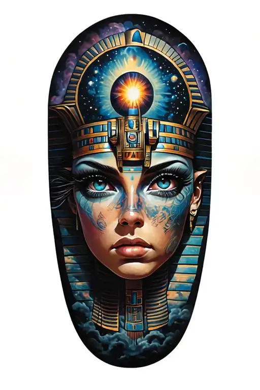 Space Theme With Cosmic Dust Clouds  with Egyptian And Inka Symbolism And all seing eye TattooWith Technology tattoo design idea