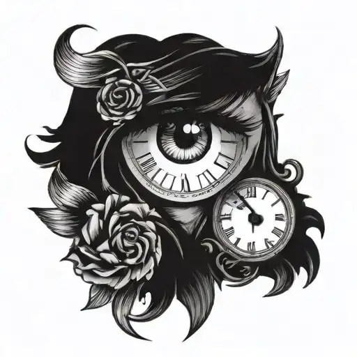 girl eye time clock tattoo design idea