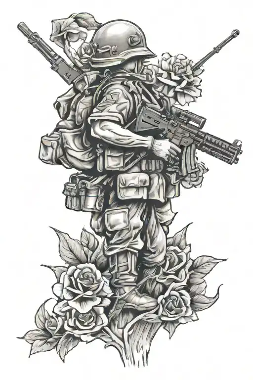 fallen soldier memorial tattoo design idea