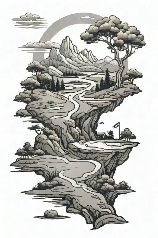 golf course landscape scene tattoo design idea