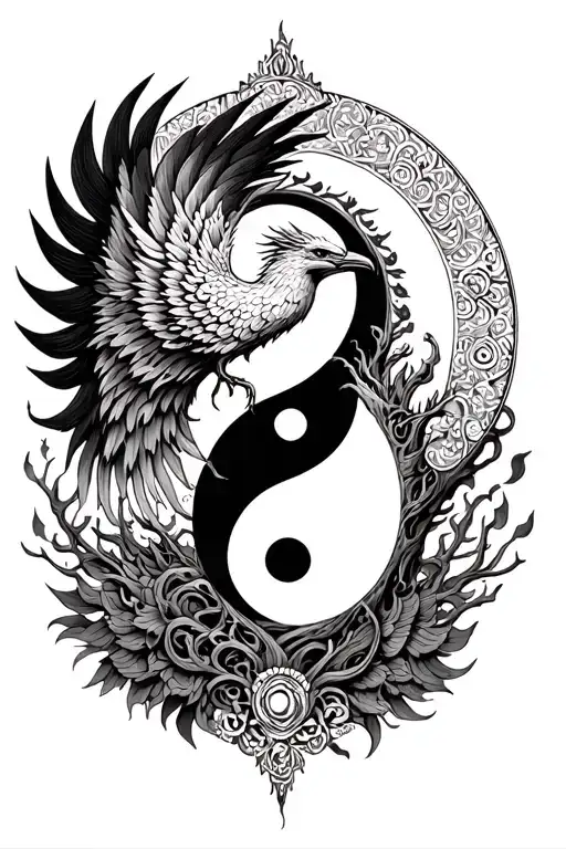 Phoenix, mandala, yin yang, tree of life tattoo design idea