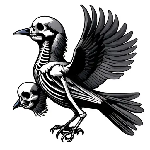 skeleton swallow bird tattoo design idea