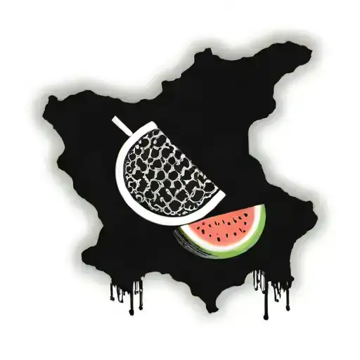 Combine a keffiyeh print with a watermelon, key of hope and map of historic palestine tattoo design idea