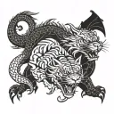 dragon attacking tiger surrounded tattoo design idea