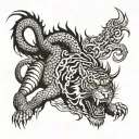 dragon attacking tiger surrounded tattoo design idea