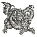 dragon attacking tiger surrounded tattoo design idea