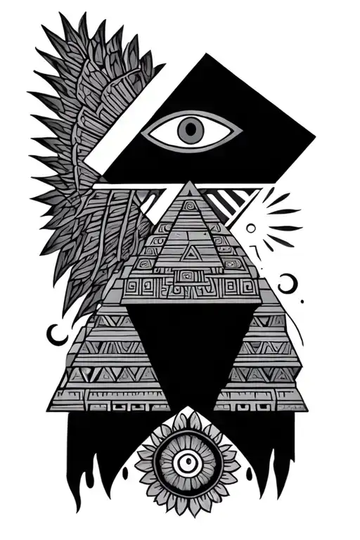 Aztec pyramid with 3rd eye symbol  tattoo design idea