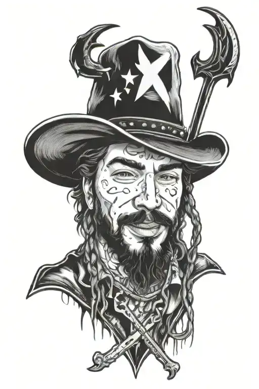 post Malone Hollywood's bleeding sword with cowboy hat  tattoo design idea