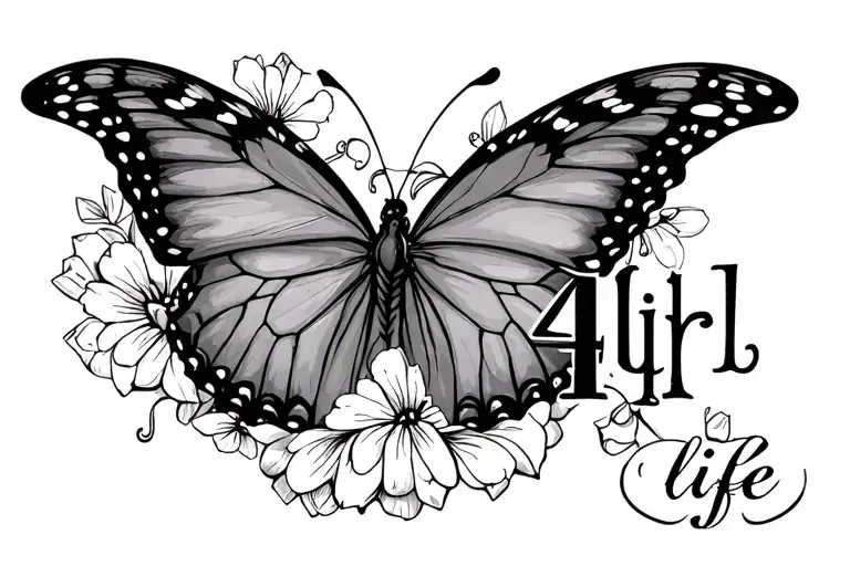 "girl 4 life" butterfly tattoo design idea