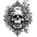 gothic architecture patterns into a floral tattoo design idea