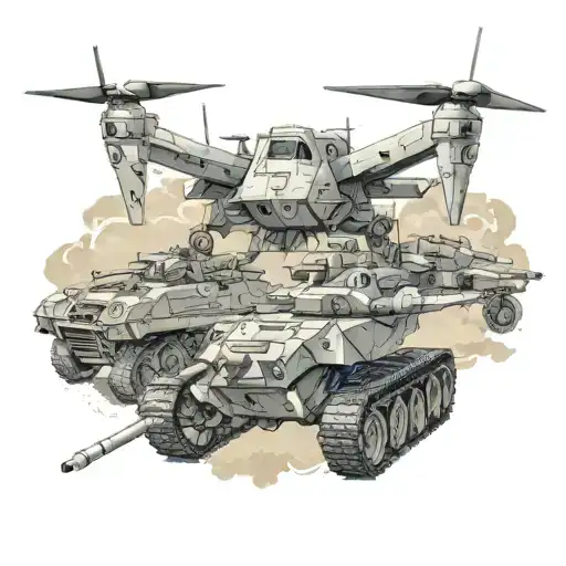 us army, uav's, mortars, tanks tattoo design idea