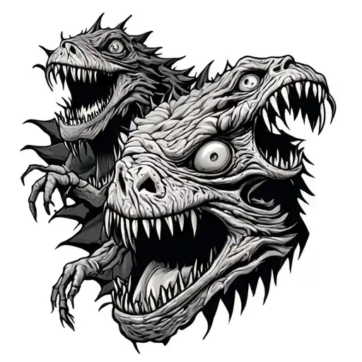 rear view mirror with monsters tattoo design idea