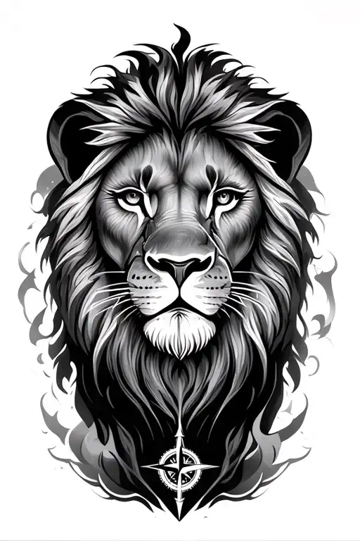 lion face, compass, tattoo design idea