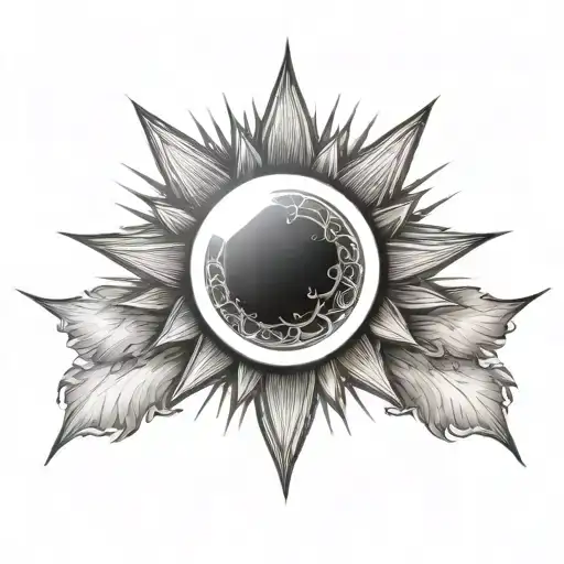 solar eclipse white center surrounded by sun ray tattoo design idea