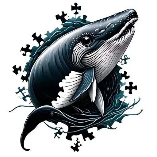 whale and puzzle pieces forming tattoo design idea
