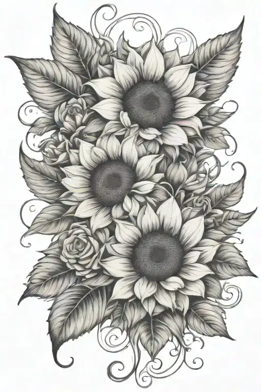 sunflowers, rose intertwined tattoo design idea