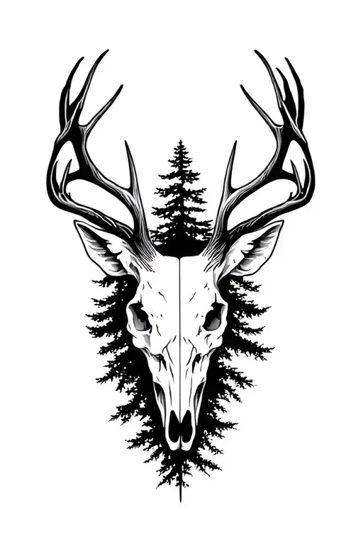 forest and deer skull tattoo design idea