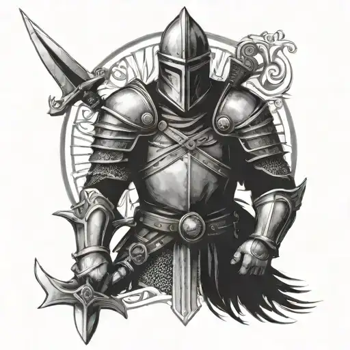 armored medieval warrior tattoo design idea