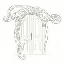 A minimalist outline of the Doors of Durin with a small kraken hidden within the design, combining the client's love for LotR and krakens tattoo design idea