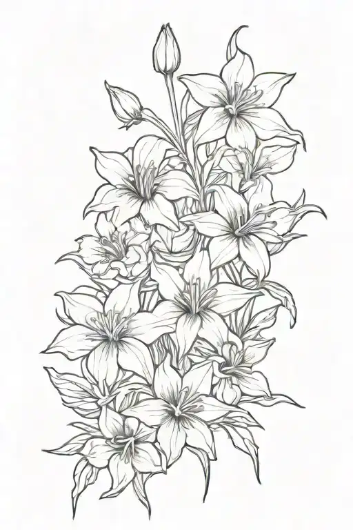 violet, iris, daffodil, jonquil, aster, morning glory, chrysanthemum flowers tattoo design idea