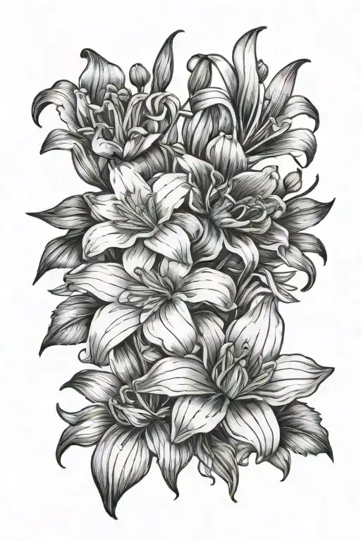 violet, iris, daffodil, jonquil, aster, morning glory, chrysanthemum flowers tattoo design idea
