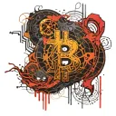 gold and black Bitcoin symbol veins coming out like organs tattoo design idea